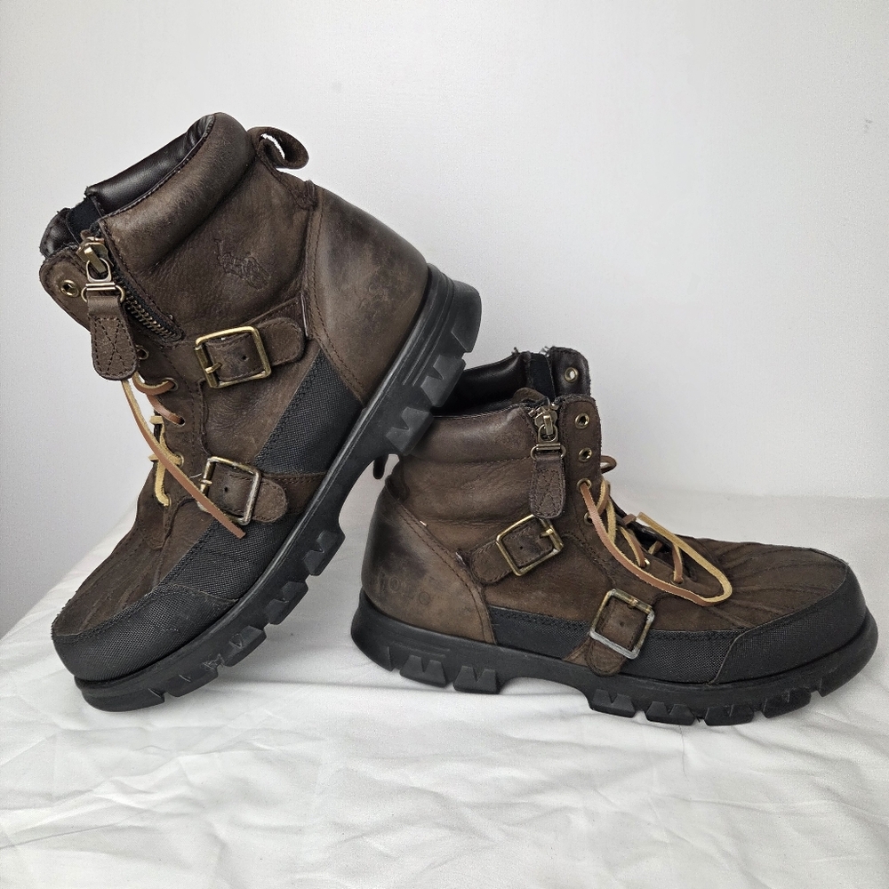 Polo Ralph Lauren Leather Duck Boots | Buckles Rugged Size 10 / 10.5 Steampunk - Picture 14 of 16